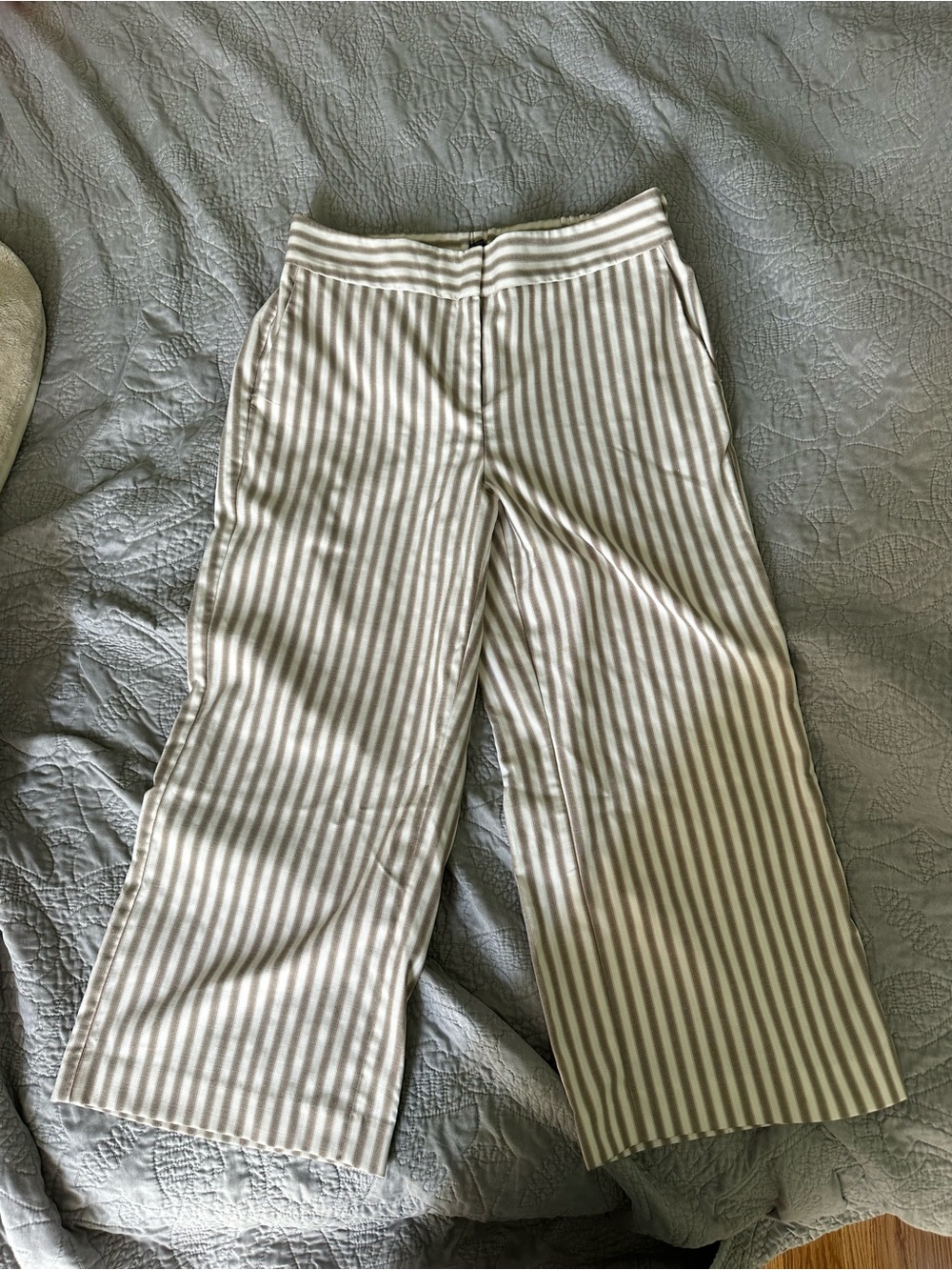 Ann Taylor White and Tan Striped Wide-Leg Trousers